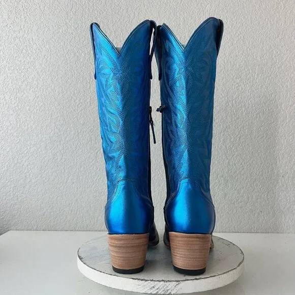 NEW Lane SMOKESHOW Womens Cowboy Boots 10 Blue Metallic Western Cowgirl Mid Calf